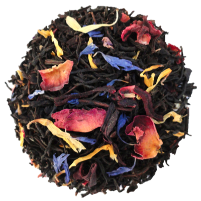 French Earl Grey Loose Leaf elegant blend of black tea, calendula, rose petals, and hibiscus. Ideal for a refreshing hot or iced tea experience.
