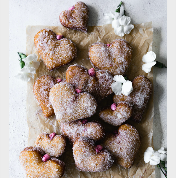 Heart Shaped Doughnuts with Hibiscus Cream